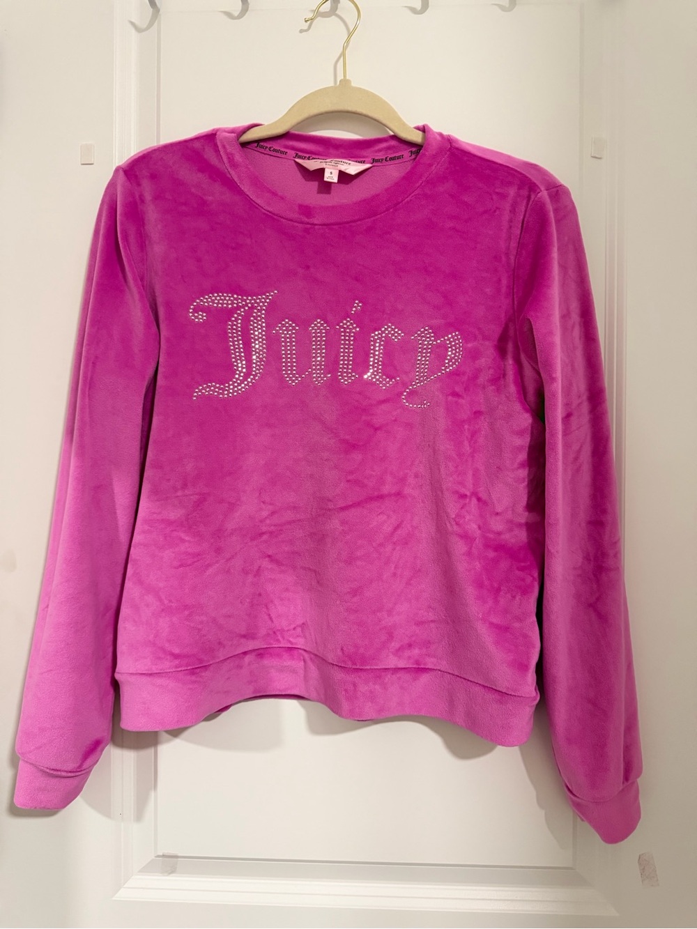 Juicy Couture Magenta Velour Rhinestone 'Juicy' Sweatshirt